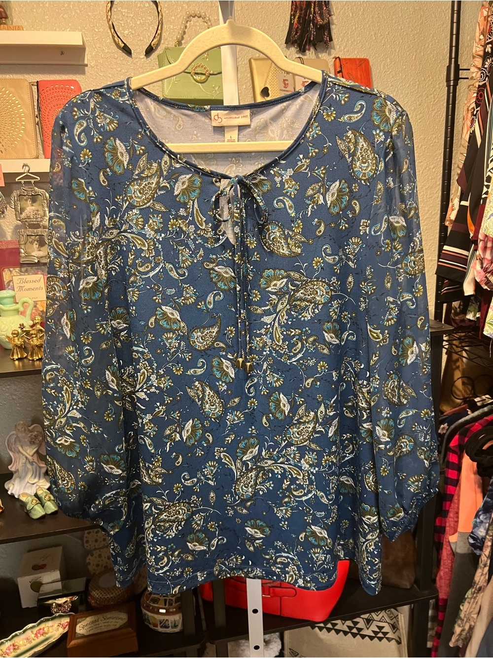 Dress Barn Blue Paisley Tie-Front Blouse
